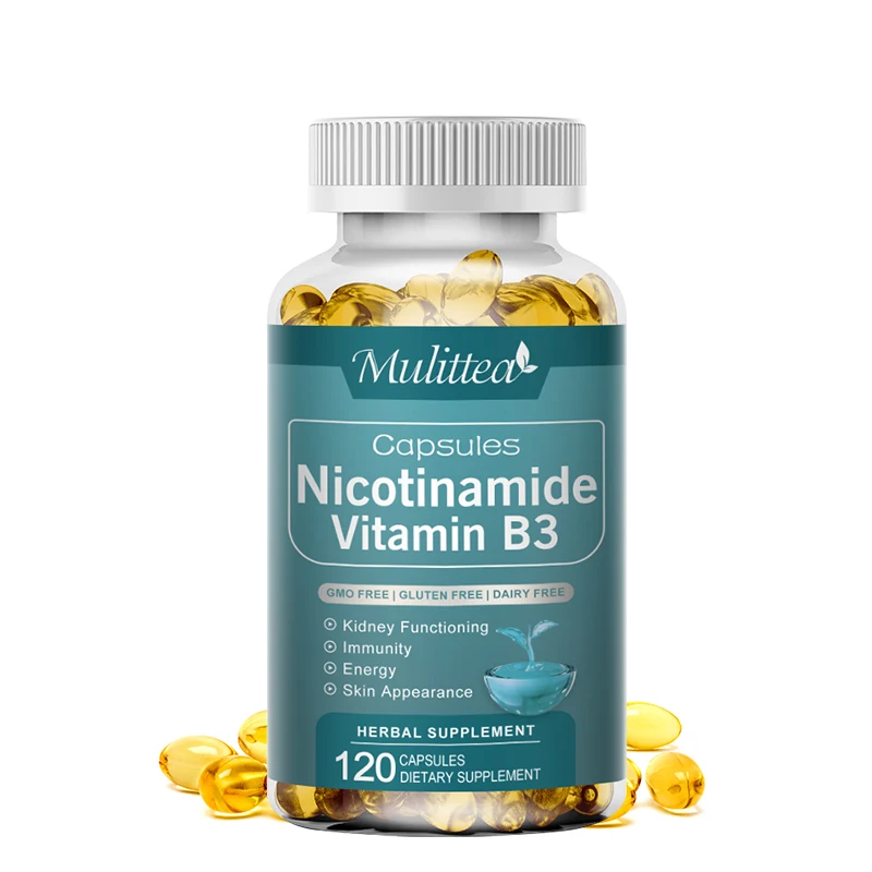 Mulittea Nicotinamid mit Coq10 Vitamin B3 500mg Coenzym Q10 Kapseln zur Unterstützung der Gesundheit von Hautzellen und Gehirn