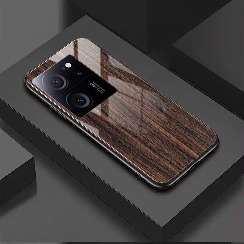 For Xiaomi Mi 13T Pro Case Hard Tempered Glass Wood grain Protective Back Cover Case For Xiaomi Mi13T Pro Full Cover Phone Shell