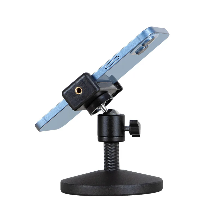 

Desktop Metal Disc Stand 360-Degree Rotating Phone Clip Magnetic Head Desk Phone Holder Mini Support Frame for Live Streaming