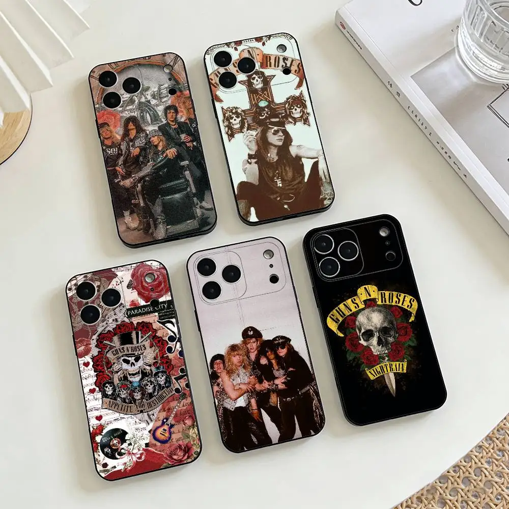 

G-Guns N' R-Roses Rock Icon Shell Phone Case For iPhone 17,16,15,14,13,12,11 X XR Plus,Soft Silicone Black Cover