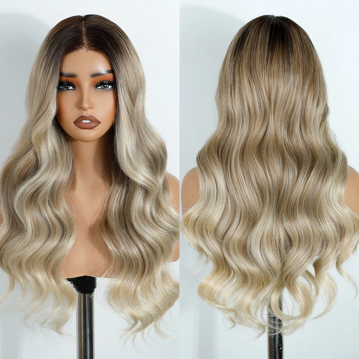 Different Color Style Synthetic Long Hair Glueless HD Lace Front Wig Per Plucked HD Lace Glueless Synthetic Wig for White Women view 4