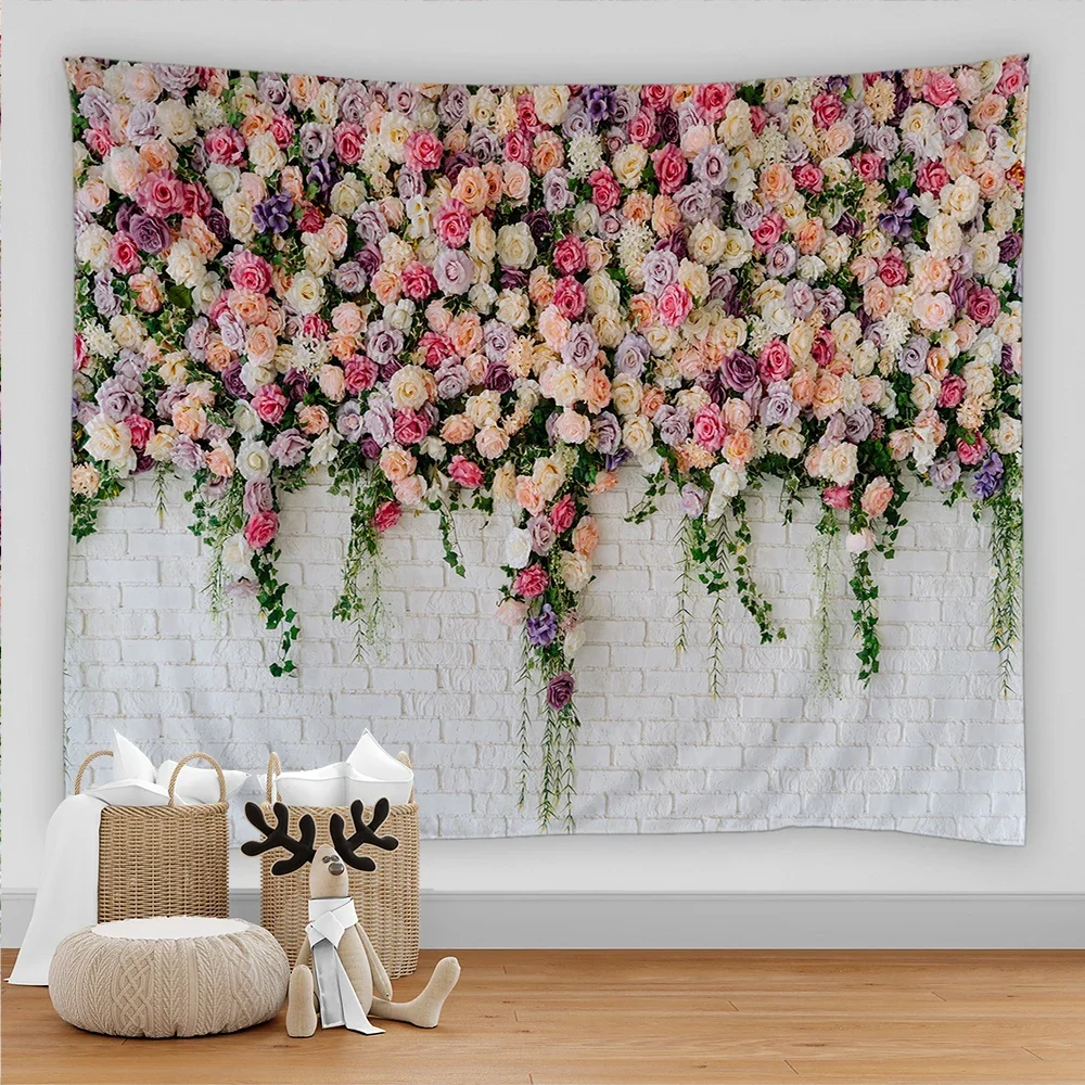 Rose Flower Vine Tapestry Ivy Background Macrame Wall Decor Home Living Room Bedroom Decor Aesthetic Tapestries Carpets Tapiz