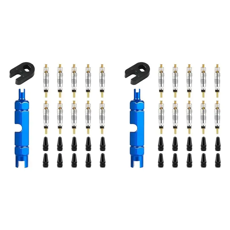 A89E-20Pcs Valve Core For Presta,Valve Core Bike Bicycle Replacement With 4 Valve Core Remover Tools&20 Valve Stem Core Caps