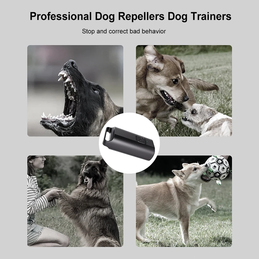 Dispositivo disuasorio ultrasónico de corteza de perro con linterna LED, repelente de perros recargable, cazador de perros, nutre el mal comportamiento de sus perros