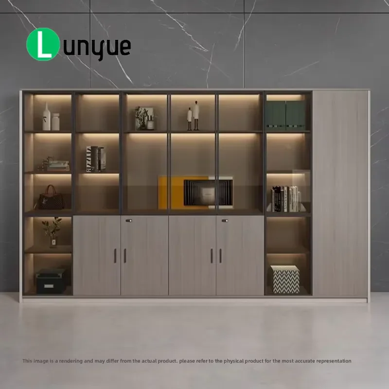 Wooden Office File Cabinet with Password Lock and Fireproof Glass Door Light Luxury Design for Home Office Storage