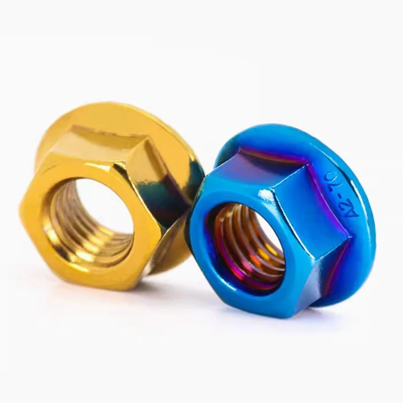 2pcs-6pcs M4 M5 M6 M8 M10 M12 Titanium Plated 304 Stainless Steel Flange Nuts for Bicycle Motorcycle Car DIY