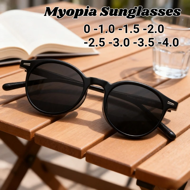 

Classic Retro Round Frame Myopic Sunglasses UV Protection Outdoor Sports and Driving Shades Unisex Minus Diopter 0 To -4.0