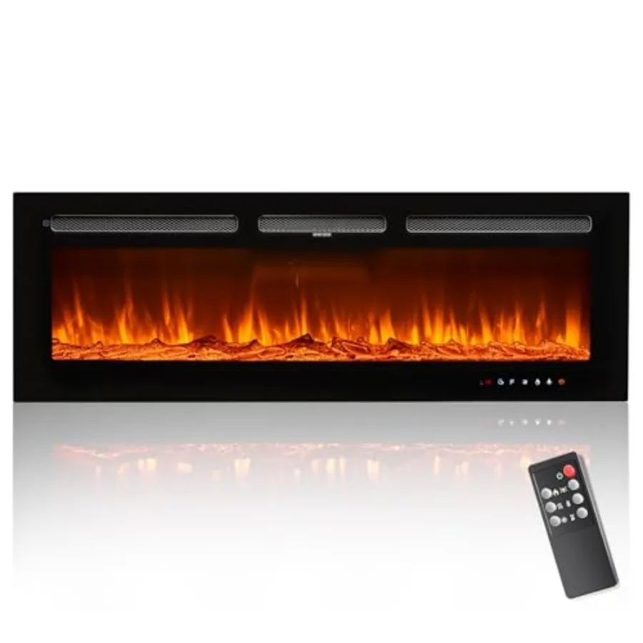 

50 inch Wide Recessed or Wall Mounted Electric Fireplace with Remote Control and Timer 12 Adjustable Color Flame Effects Crysta