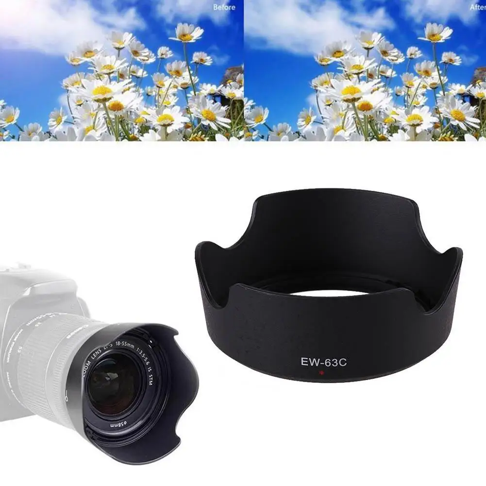 1PC Black ABS Lens Hood EW-63C EW63C for Canon EF-S 18-55mm F/3.5-5.6 IS STM Camera Lens Hood Lens Protetor EW-63C