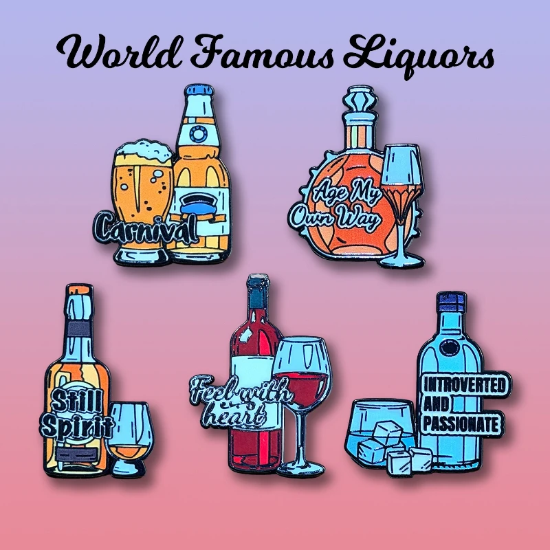 Broches de la Serie Vino Tinto, Whisky y Brandy, Souvenir de Vodka, Cerveza Artesanal, Insignias Decorativas para Ropa, Bolsos, Sombreros, Camisetas y Jeans