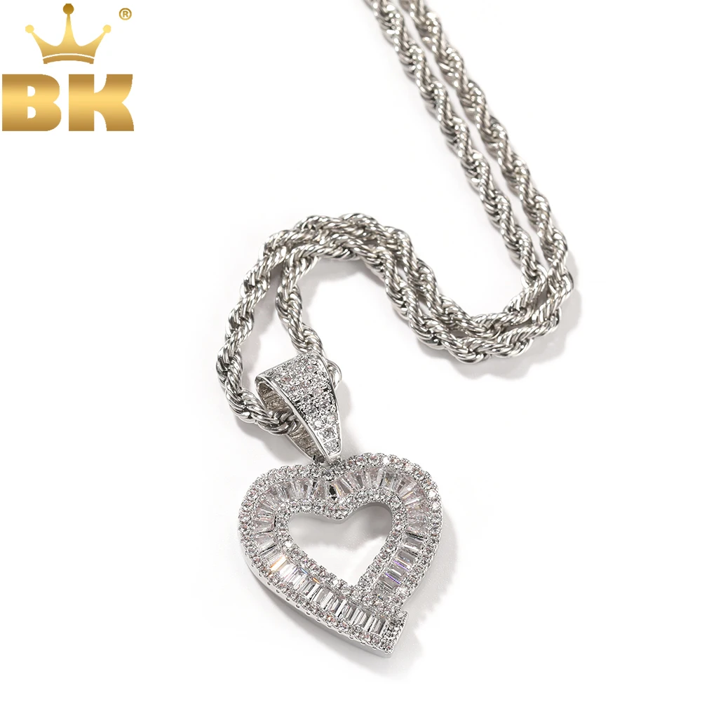 

TBTK BaguetteCZ Hollow Heart Pendant Box Chain Necklace Iced Out Cubic Zirconia Charm Engagement Jewelry For Women Gift