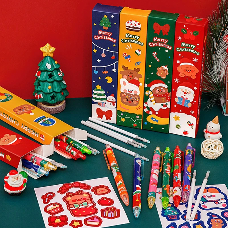 

1Set Christmas Gel Pen Set Cartoon Gingerbread Man Elk Santa Claus Blind Box Pen School Office Supplies Cute Writing Pens