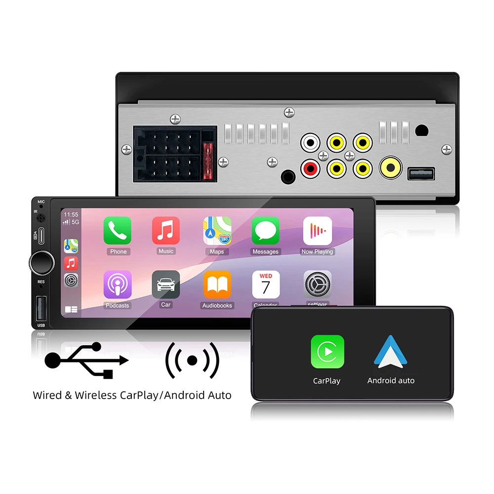IPS 6.86 Inch Wireless Carplay Android Auto Car Radio Multimedia MP5 Player 1 Din Bluetooth Stereo Support FM WiFi Rear Camera