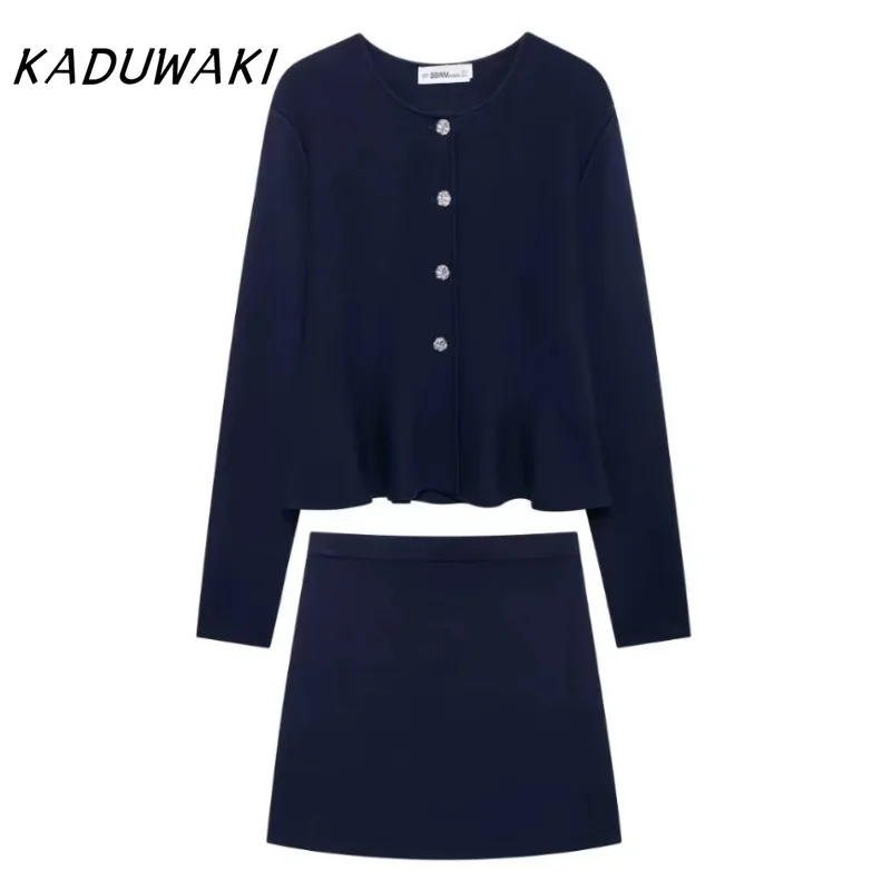 KADUWAKI French Retro Spring Knitted Set Women Short Skirt Style Hem Cardigan Clothing Button Top Spring Cardigan Casual Sweater