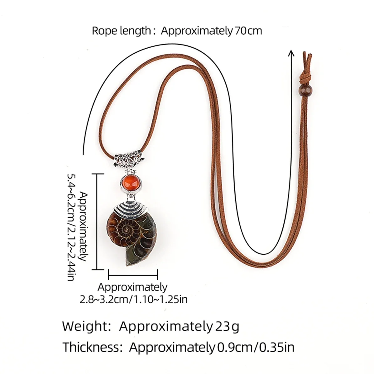 Amethyst Ammonite Stone Pendant Necklace Adjustable Leather Cord Women Men Unisex Healing Chakra Jewelry