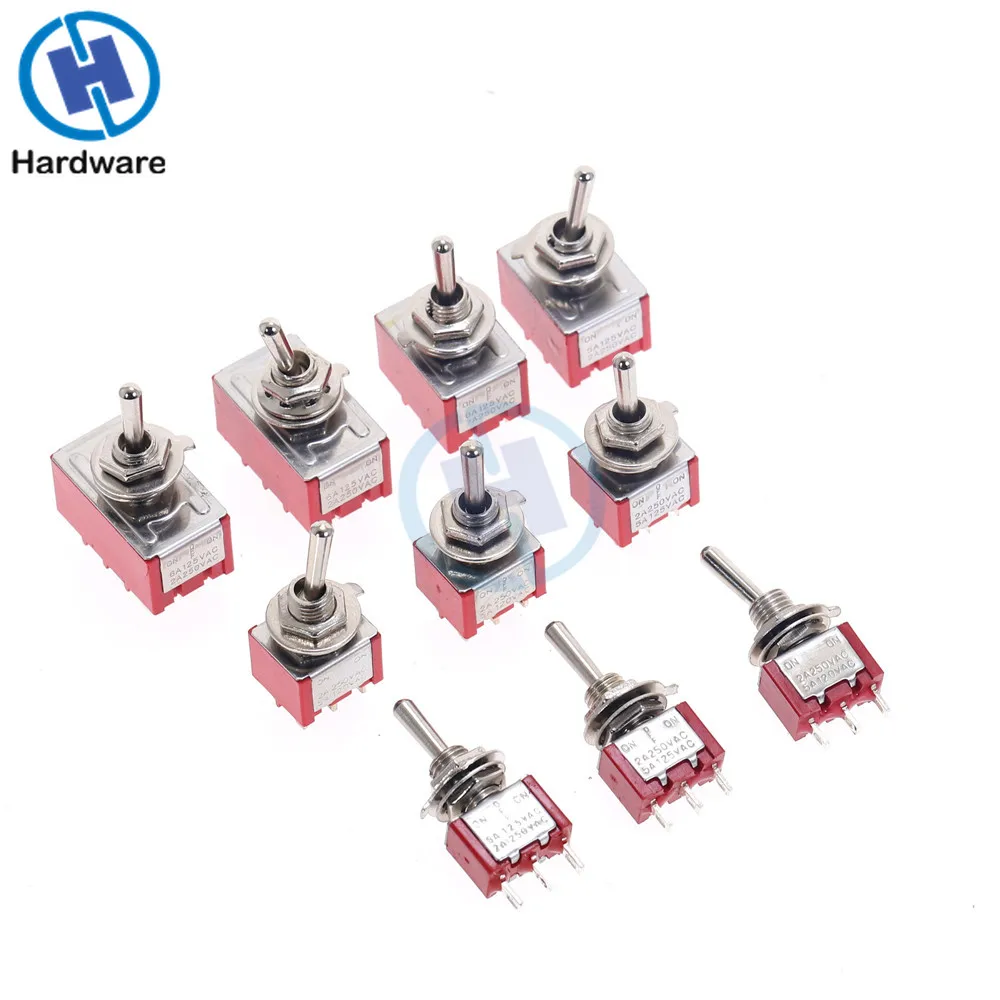 10Pcs Miniature Toggle Switch Red Mts-102 MTS-101 MTS-202 MTS-303 MTS-402 250V 2A 125V 5A