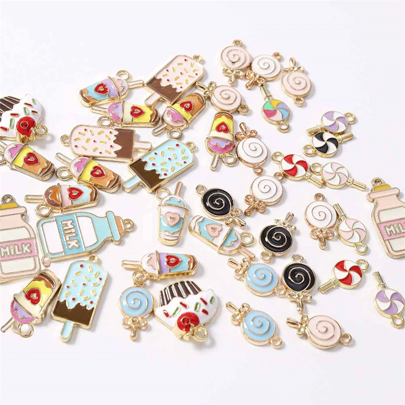 

Duarte 20Pcs/Lot Cute Enamel Food Lollipop Drink Charms Pendants for Making Drop Earrings Necklace DIY Craft Jewelry Accessories