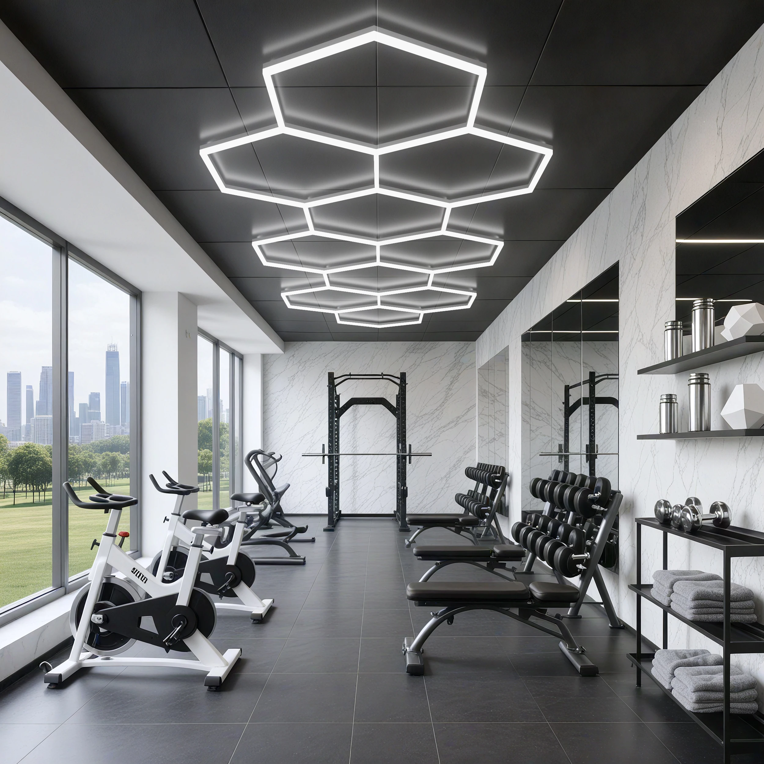 

Сотовый гаражный рабочий светильник для выставочного зала автомобиля, шестиугольный светильник 293 Вт, светодиодный шестиугольный светильник для спортзала, гаража