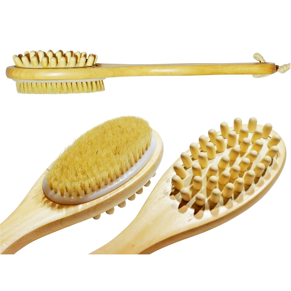 

Bath Brush 37x7.5cm Long Handle Bristle Body Massage Exfoliating Shower Scrubber Foot Detox Wooden Bamboo