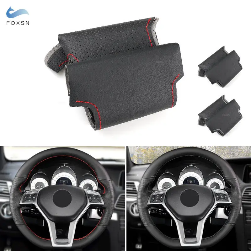 Perforated Leather Steering Wheel Cover Trim Hand Sewing For Mercedes Benz A45 AMG W176 C63 W204 CLA C117 CLS S-Model 2011-2016