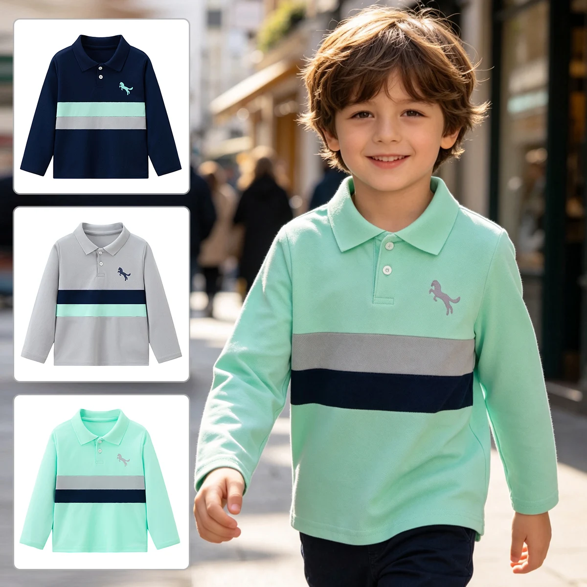 3/1Piece Set Of Children's Fashionable Polo Shirts For Boys And Girls Sports And Leisure Collar Long Sleeved T-shirts Tennis Top