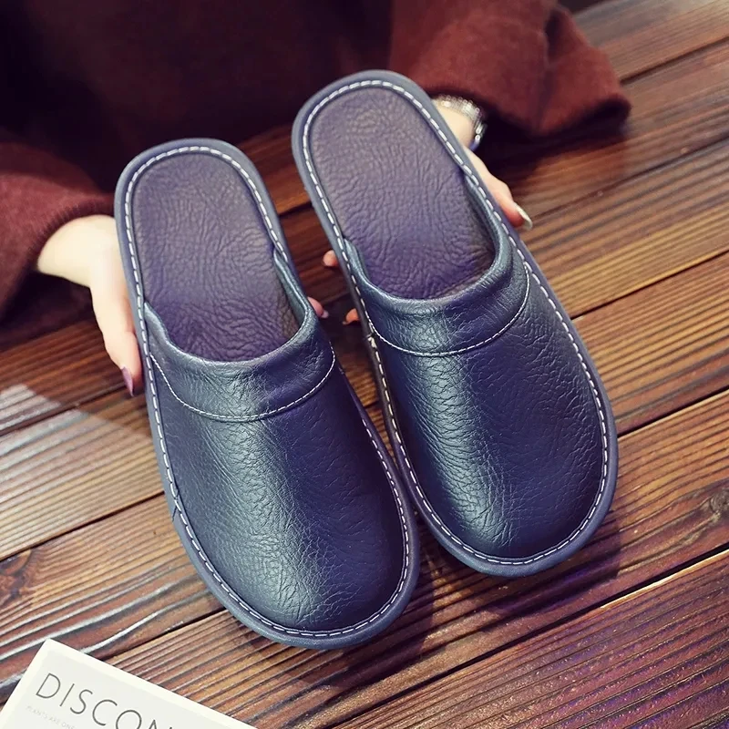 Black Leather Slippers for Men Luxury size12 13 14 High Quality Men\'s Spring Runway Shoes 2022 Indoor Leather Slides for Husband