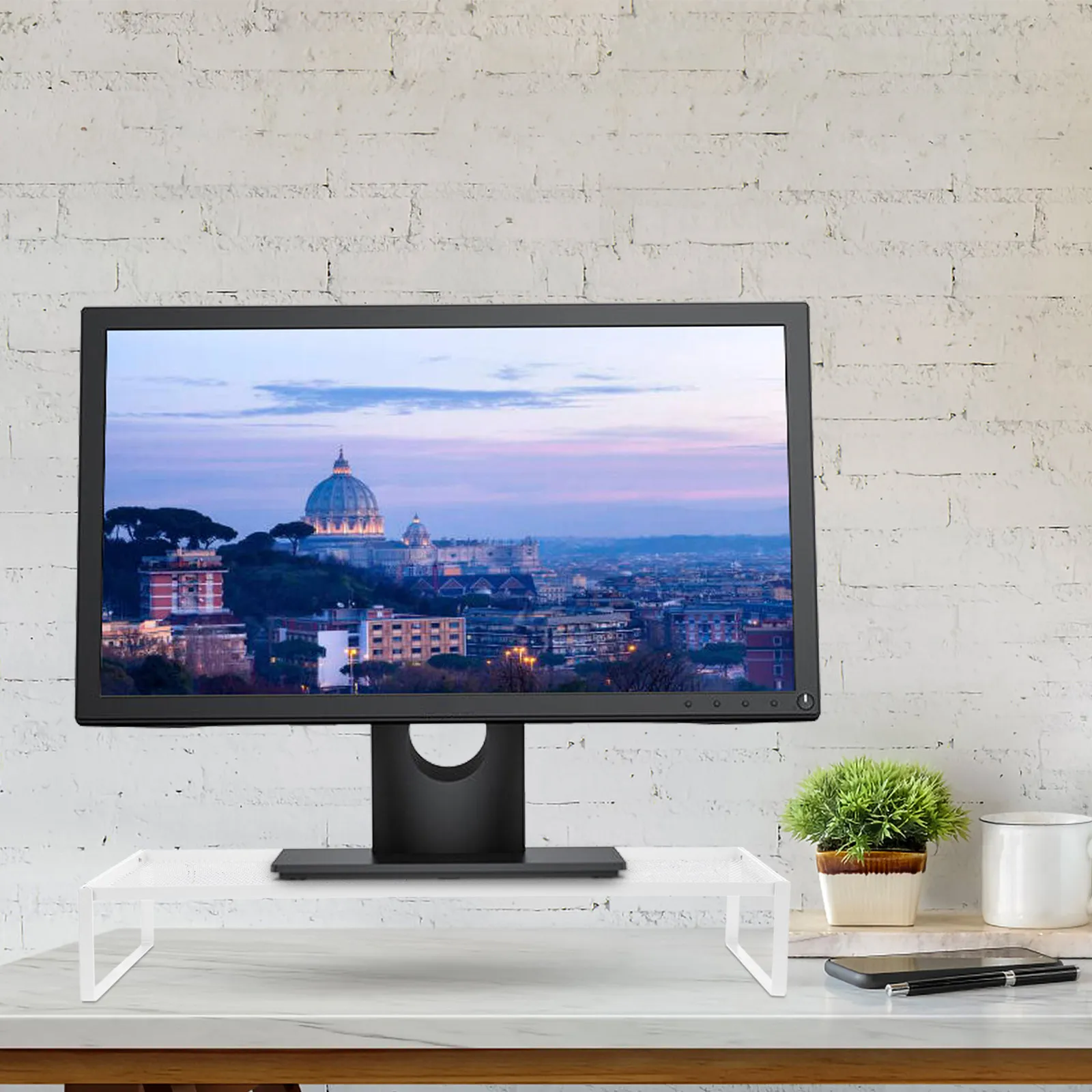 Stable Ergonomic Monitor Riser Stand for Desk Computer Laptop Screen Height Adjustable Space Saving Desktop Organizer Strong