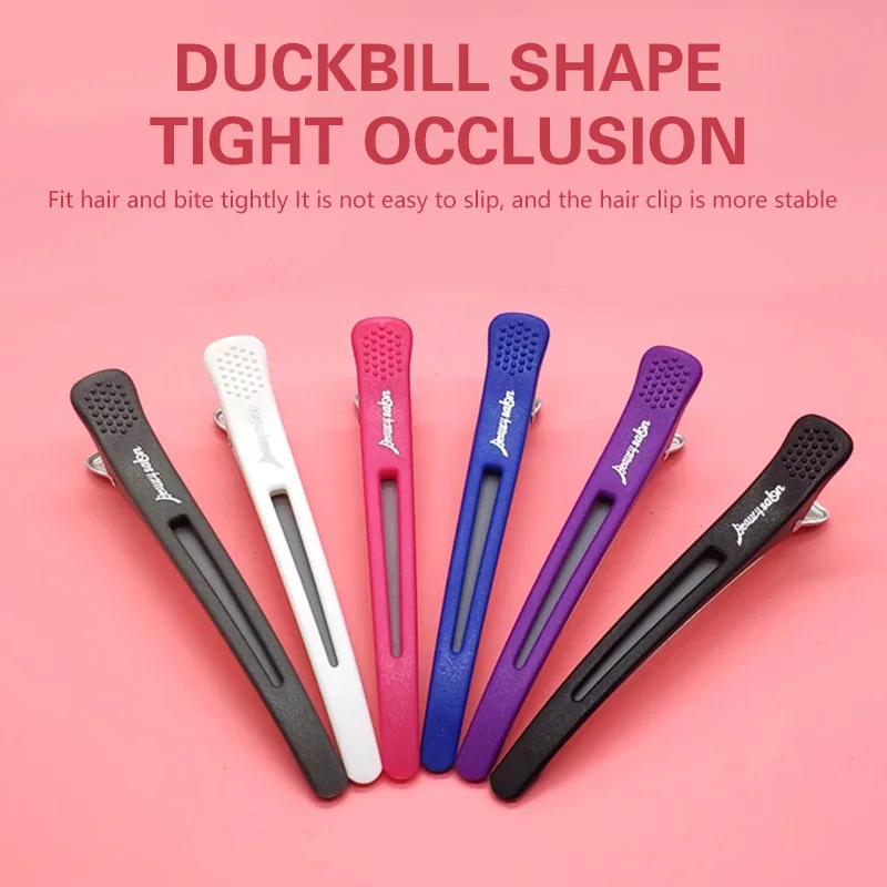 6Pcs/set Plastic Duck Bill Hair Clips for Sectioning Hair - Professional Non Slip Silicone band Clips Salon Hairpins