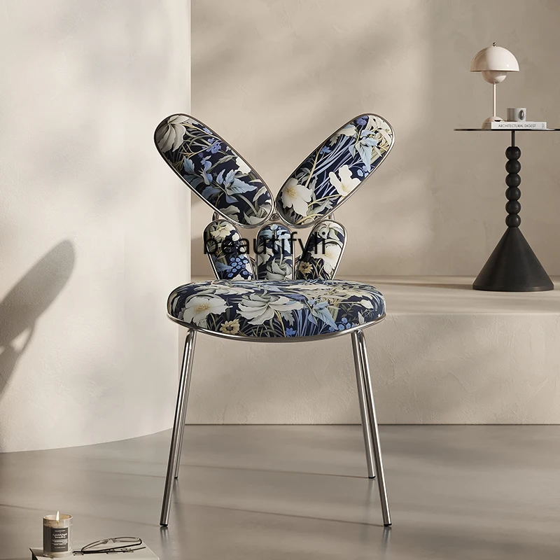 

Simple Modern Printed Back Chair Household Italian Minimalist Stainless Steel, Dining Chair