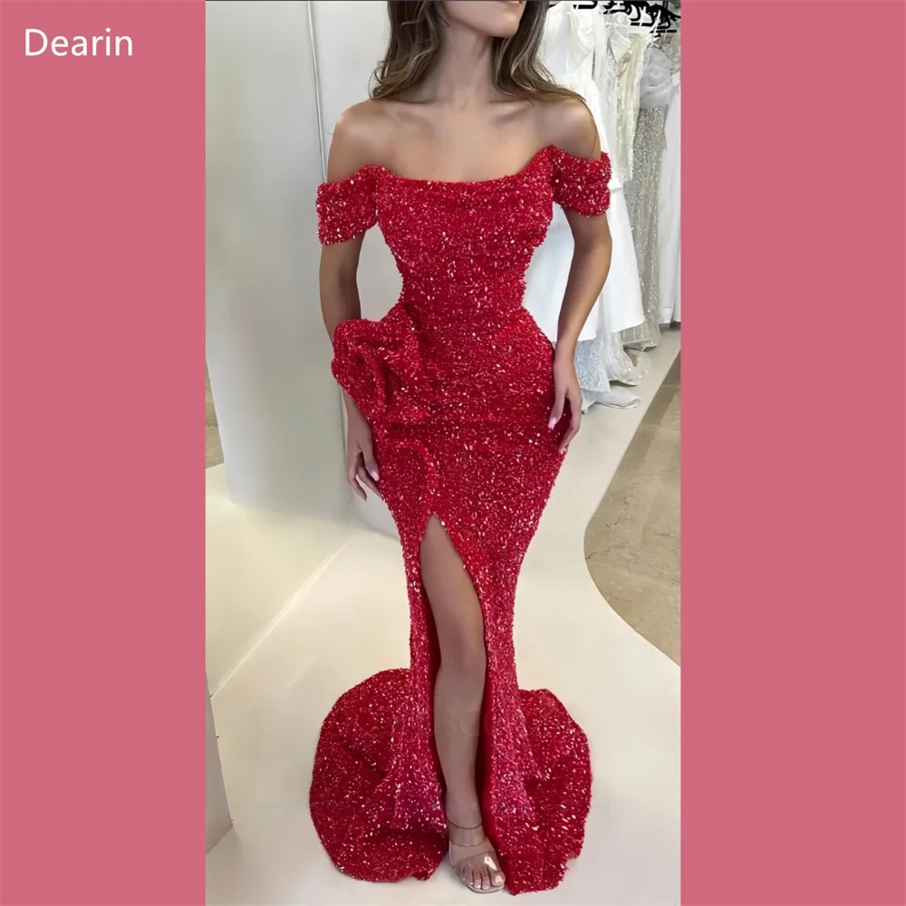 

Customized Prom Gown Women Evening Dearin Off-the-shoulder Mermaid Floor Length Skirts Sequin Draped Bespoke Occasion Dresses Fo