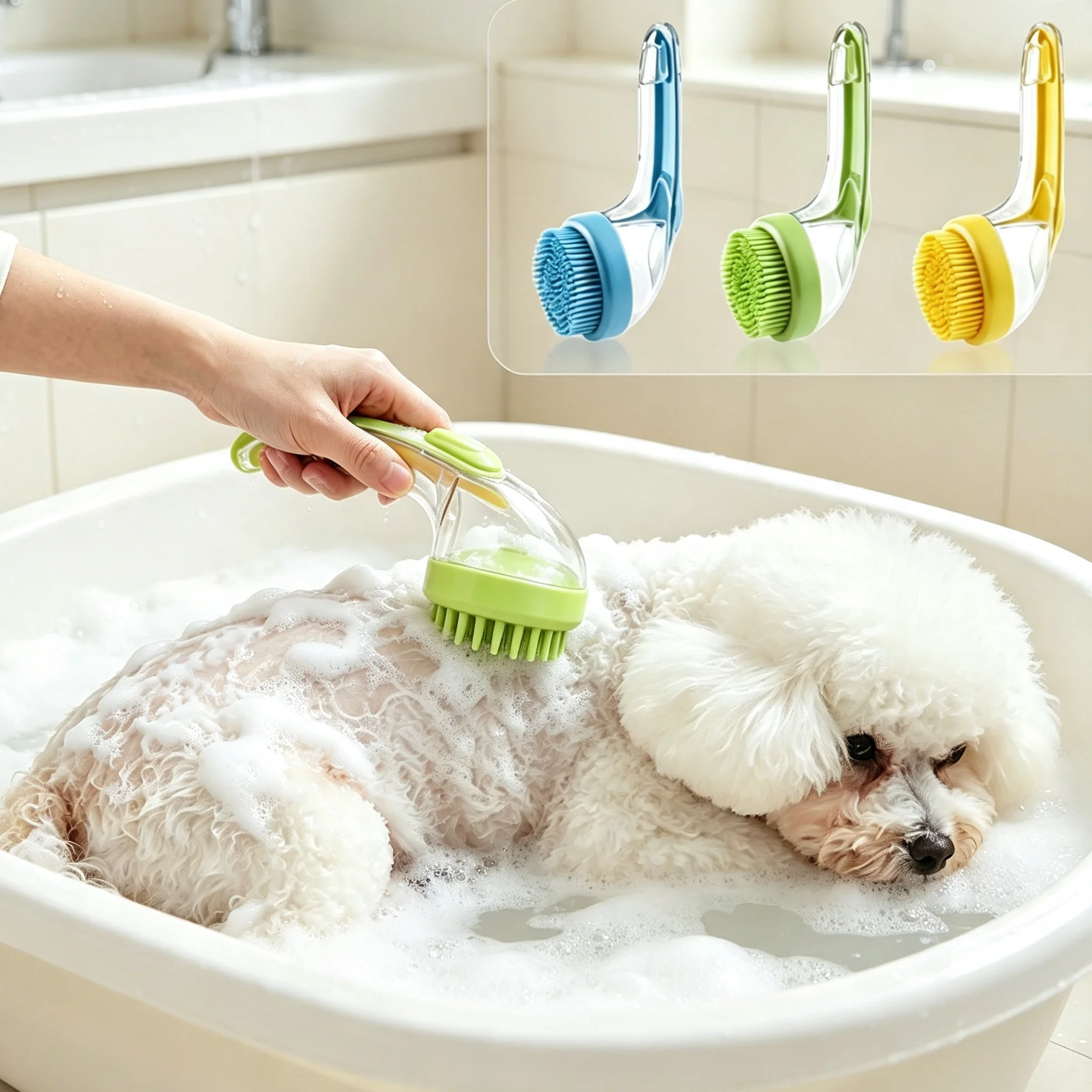 Pet Bath Brush for Small Dogs & Cats: Specialized Dog Washing Tool, Massage Scrub Brush - Pet Bathing Essential for