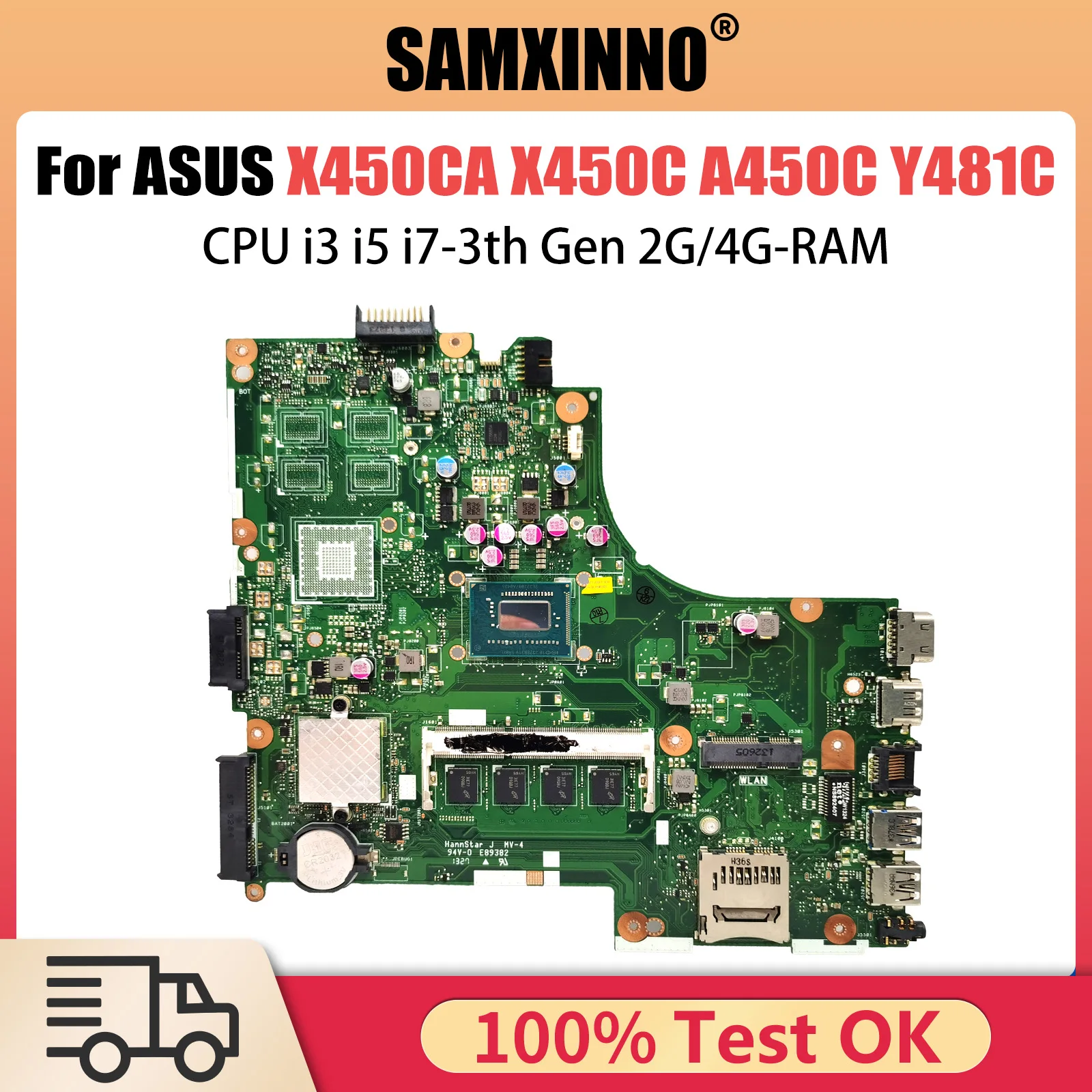 X450CA Mainboard For ASUS X450CC X450C A450C Y481C Laptop Motherboard With CPU i3 i5 i7-3th Gen 2G/4G-RAM 100% Tested OK