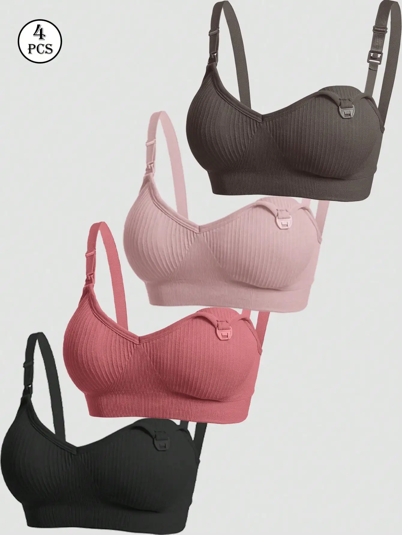 

4pcs Maternity Nursing Bras with Front Clip, Ribbed Comfortable Breastfeeding Lingerie for Women
