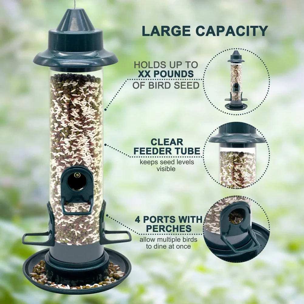 Wild Bird Seed Feeder Hanging Bird Feeding Tool Garden Paddock Bird Feeder With Hang Rope Outdoor PVC Tube Seed Feeder Tableware