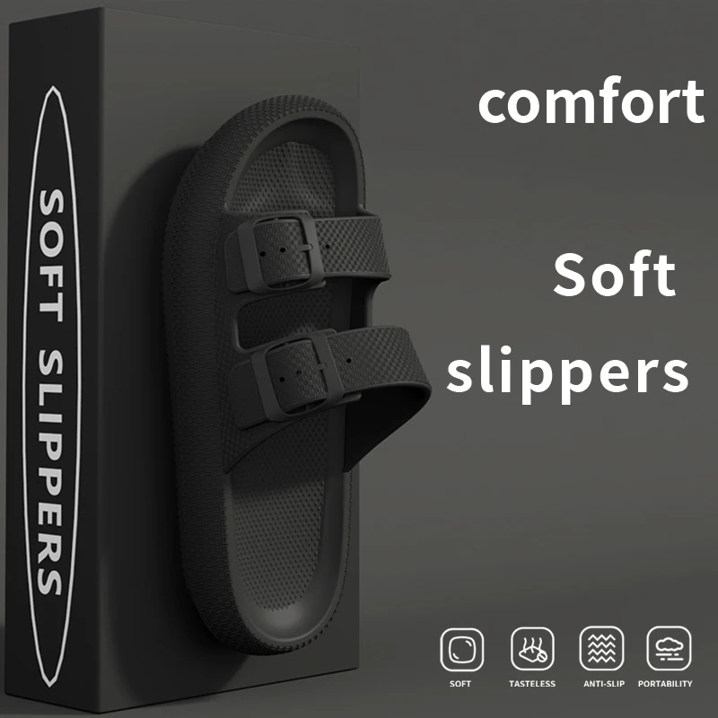 Pure Color Adjustable Buckle Slide Sandals for Women – Non-Slip Thick Sole, Wearable, Summer Indoor & Beach Open-Toe Slippers
