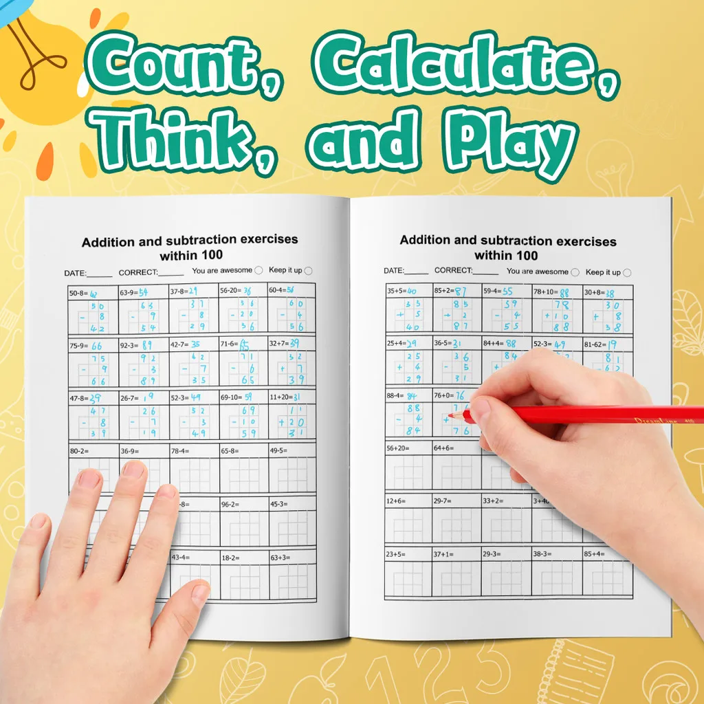 

Сложение и вычитание в пределах 100 – Рабочая тетрадь по математике: Таблицы для скоростной тренировки, вертикальные задачи, ежедневные тайминг-тесты.