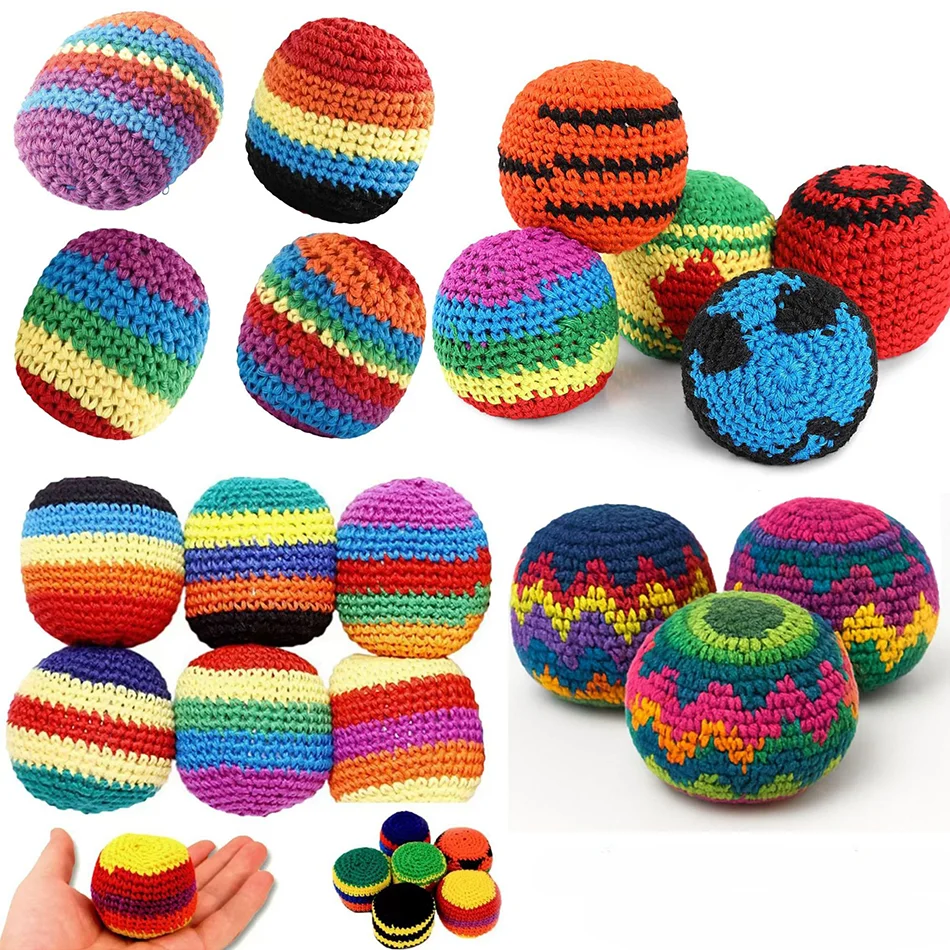 Hand-Made Knitted Footbag Sacks, Hacky Sack Assorted Foot Bag Crochet Hackys Ball for Adults, Juggling Balls for Beginners
