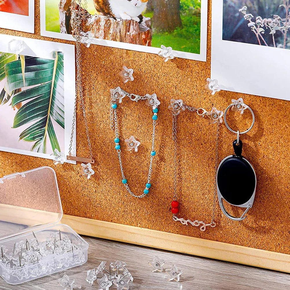 50Pcs Star Shape Clear Push Pins Decorative Thumb Tacks for Cork Board Wall Hanging Photo Maps Notes Office Tools