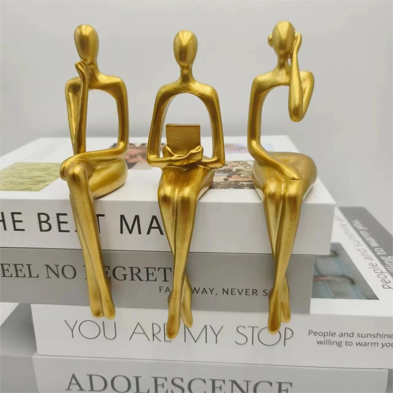 AliExpress Collection 3PCS Home Decoration Accessories Resin Abstract Thinker Statue Bookshelf Sculpture Living Room Decoration