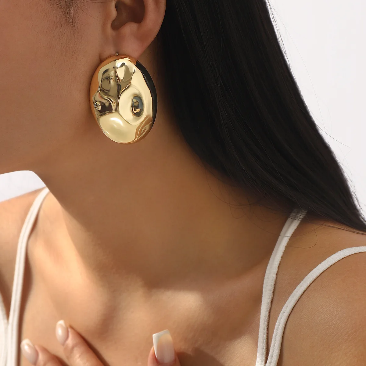 Geometric Fold Metallic Earrings, Bold and Exaggerated Irregular Liquid Design Studs