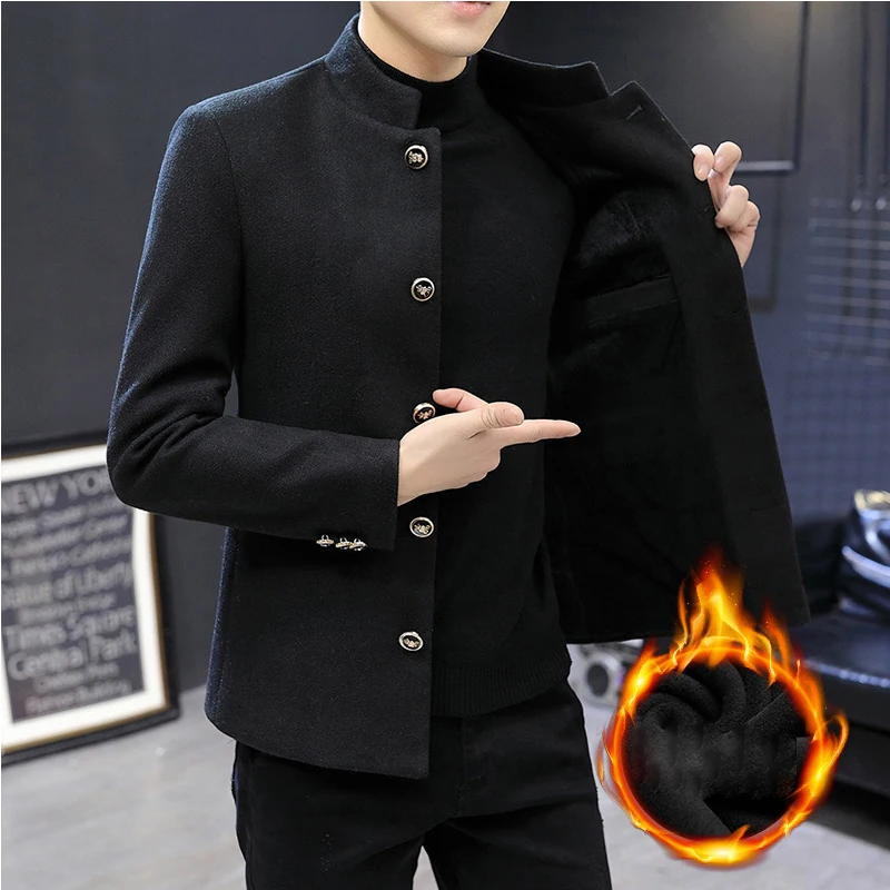 Foreign Trade Winter Men's Thickened Standing Collar Suit Korean Version Top Zhongshan Coat