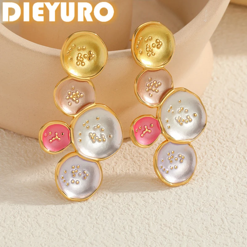 DIEYURO 316L Stainless Steel Colorful Enamel Bubble Geometric Stud Earrings for Women Fashion Drop Earrings Jewelry Holiday Gift