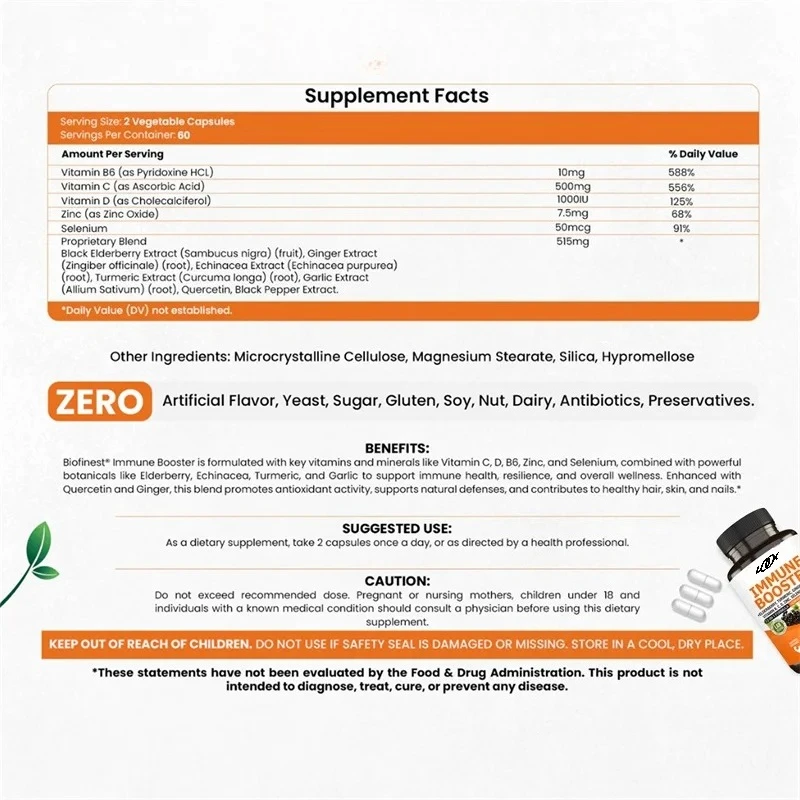 Immune Booster - Healthy Hair, Skin, and Nails, and Supports The Body's Defenses Against Colds, Promotes Antioxidant Activity