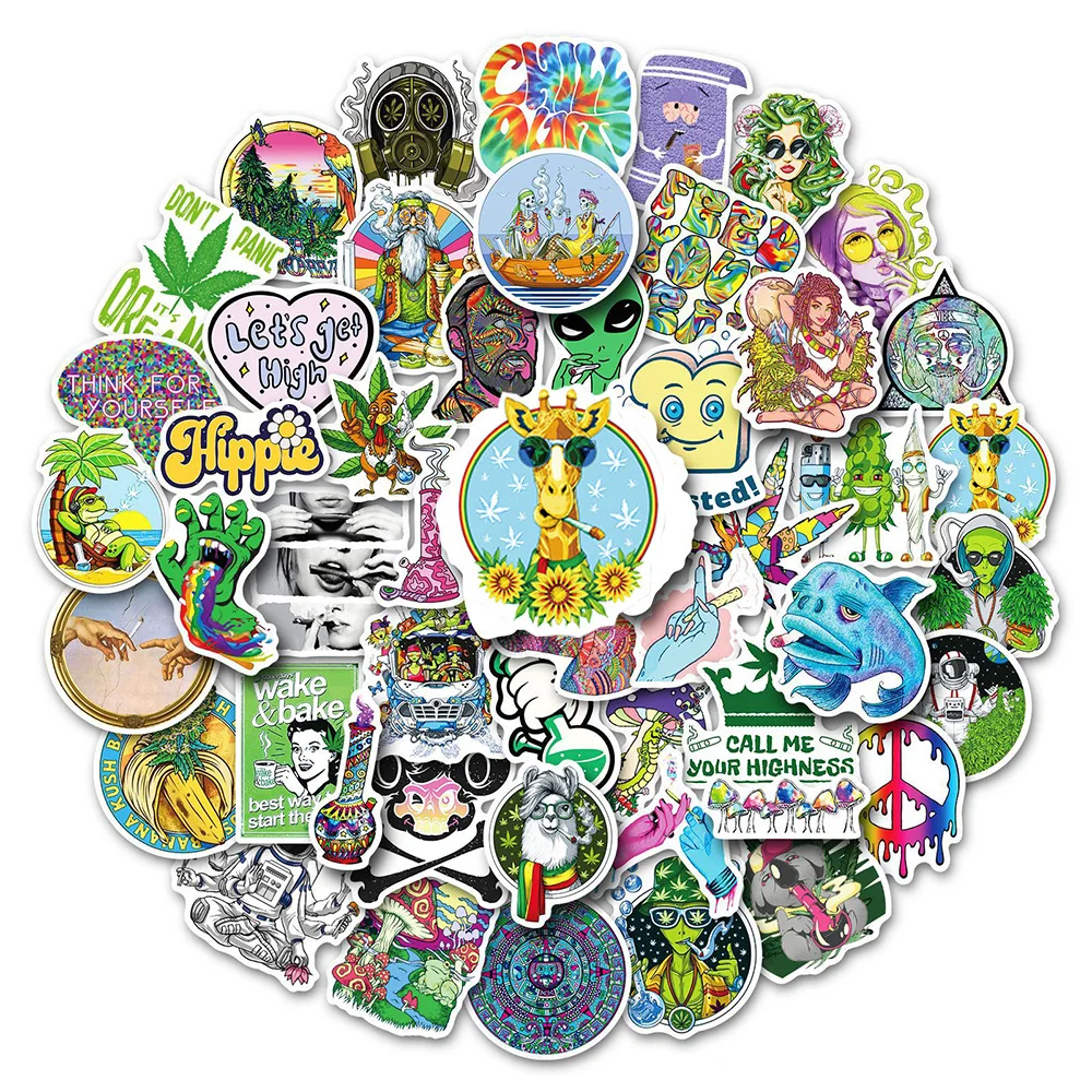 10/30/50pcs Weed Leaves Spoof Characters Cartoon Stickers Smoking Green Hemp Graffiti Decals DIY Motorcycle Laptop Funny Sticker
