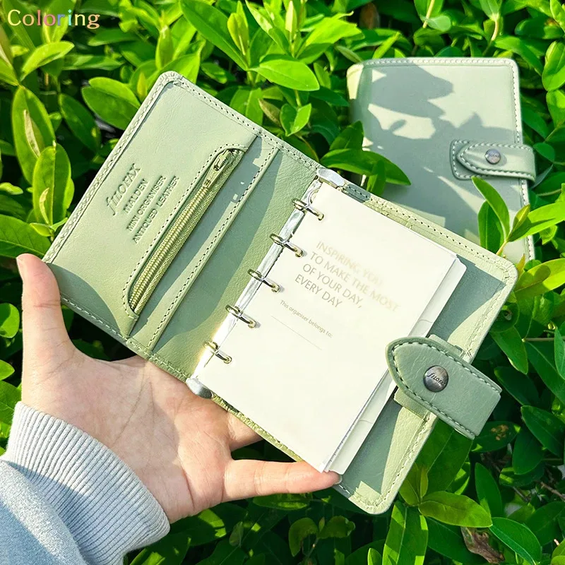 Filofax Malden Organizer Matcha Green Pelle di bufalo pieno fiore, diario calendario settimanale multilingue di lusso in cotone crema