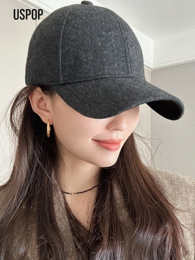 USPOP Autumn Winter Wool Herringbone Hard Top Baseball Cap English Style Classic Luxury for Men Women