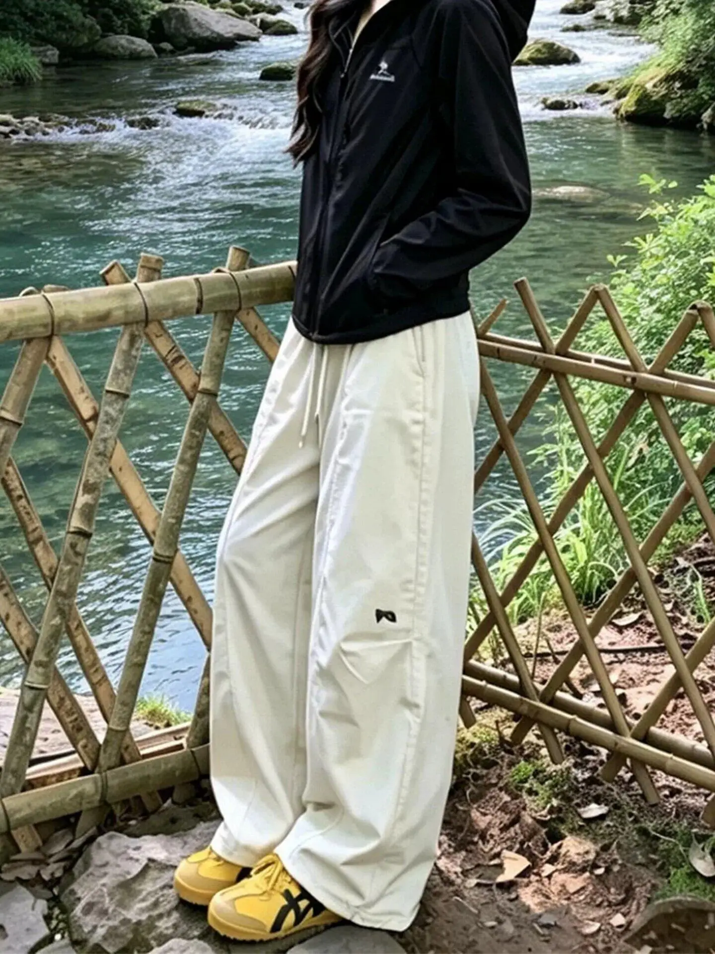 White Embroidered Wide Leg Pants Women's Summer Thin Large Size Quick Dry Cuffed Trousers Commute Style High Waist Straight Leg