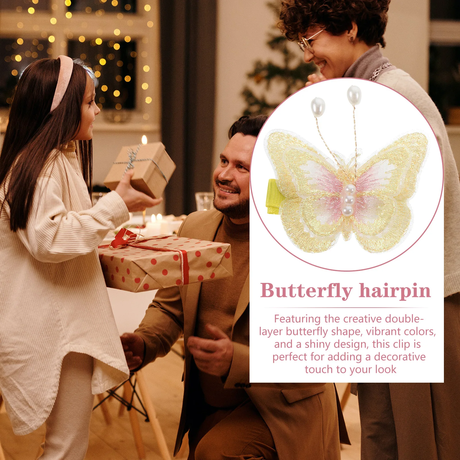 

2pcs Children Clips Fabric Metal Butterfly Clips For Girls Long-Lasting Double-Layer Accessories Wedding Banquet