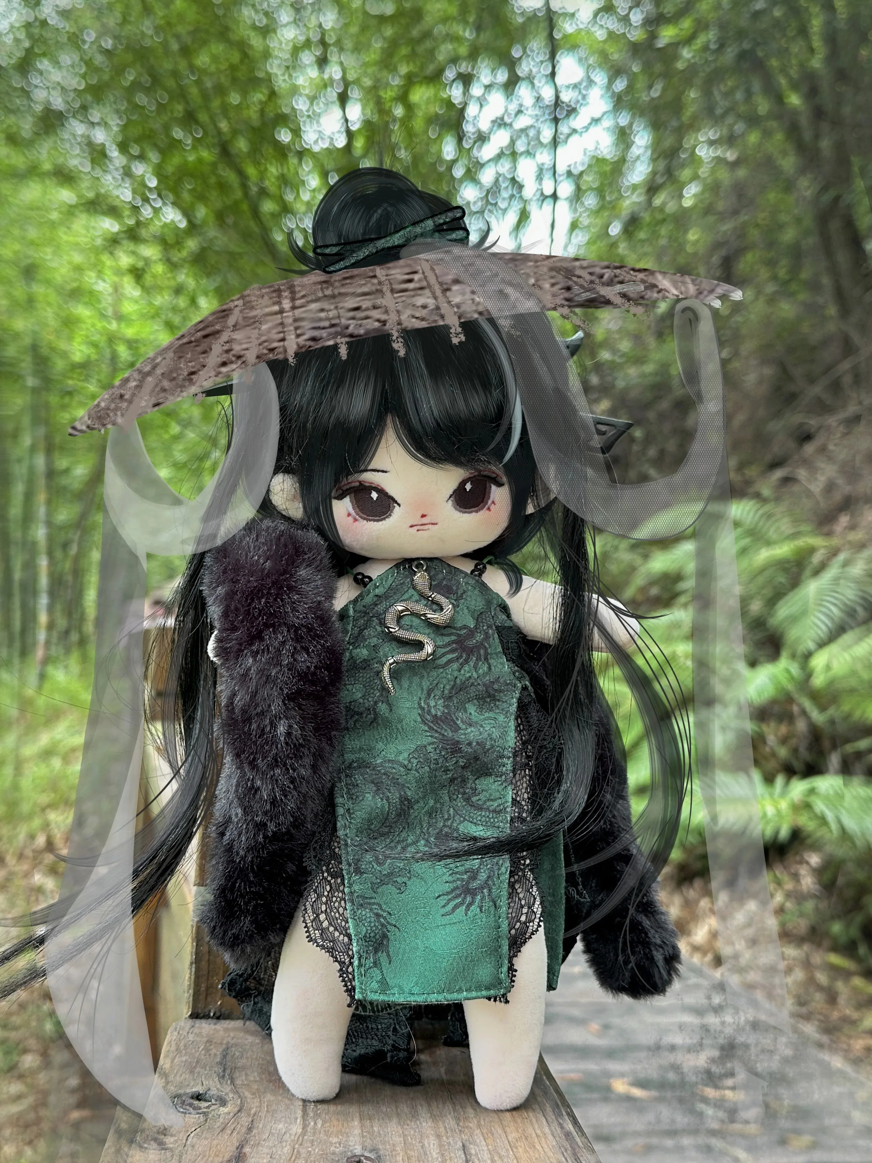 زي فستان شيونغسام أخضر بطراز قديم للفتيات ، بدلة أصلية ، ساق طويلة ، دمية قطيفة للجسم ، فستان ملابس ، إكسسوارات ملابس