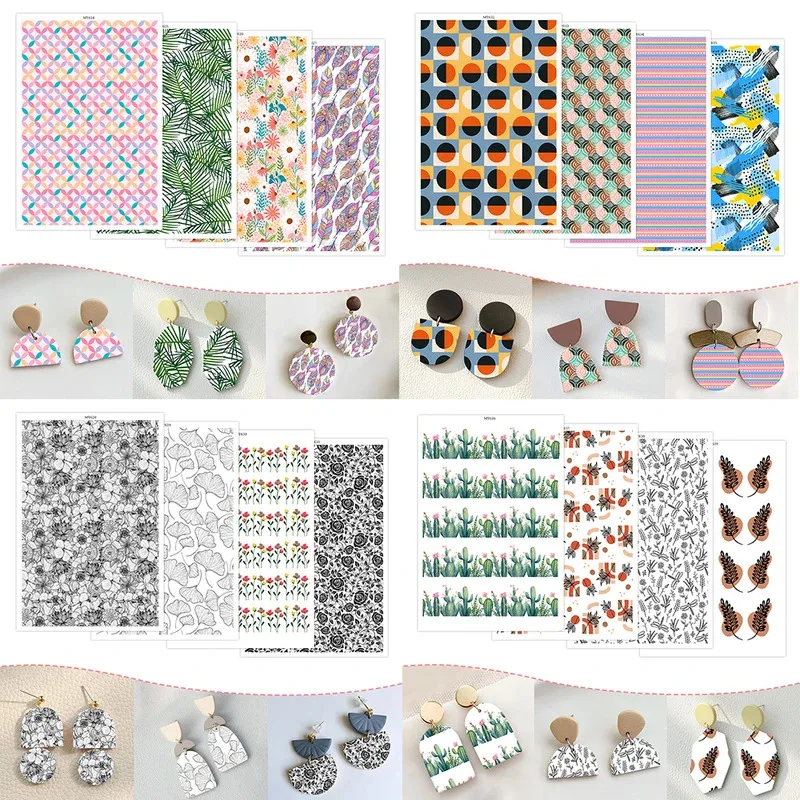 

Polymer Clay Water-Soluble Transfer Paper Decals - Geometry Flower Leaf Patterns for DIY Earrings Jewelry Handmade Decoration